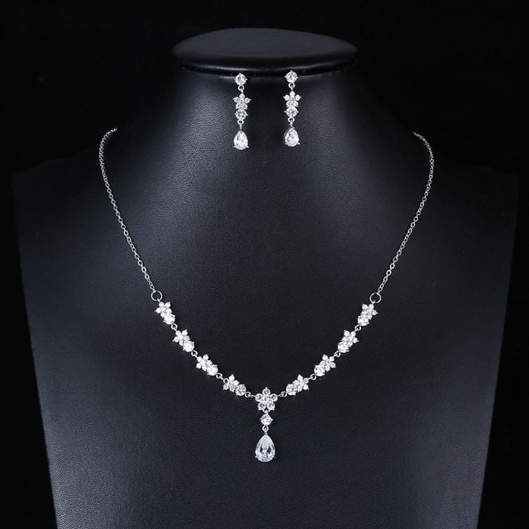 Elegant Simple Bridal Wedding Earrings Zircon Necklace Set (TL76)