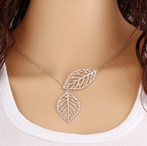 Fashion Jewelry Simple Personality Wild Temperament 2 Leaf Necklace Female Jewelry Necklace (Silver)