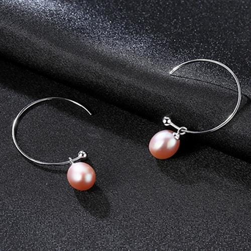 925 Sterling Silver Big Half Circle Earwire Drop Natural Freshwater Pearls Earring (purple)