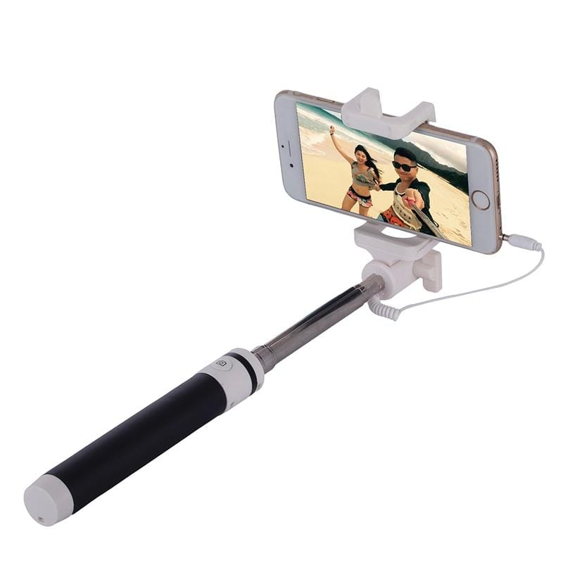 Portable Wire Controlled Macarons Selfie Stick Monopod Folding Extendable Pocket Handheld Holder, For iPhone, Galaxy, Huawei, Xiaomi, LG, HTC and Other Smart Phones, Folded Length: 18.9cm, Max Extension Length: 81.6cm (Black)