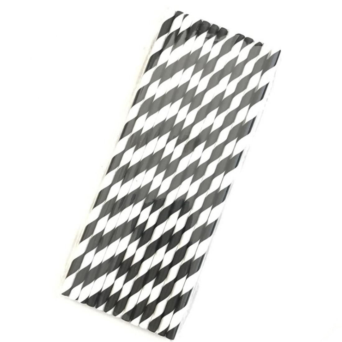 50 PCS Degradable Color Environmental Protection Striped Paper Straw Disposable Kraft Paper Straw (Blue)