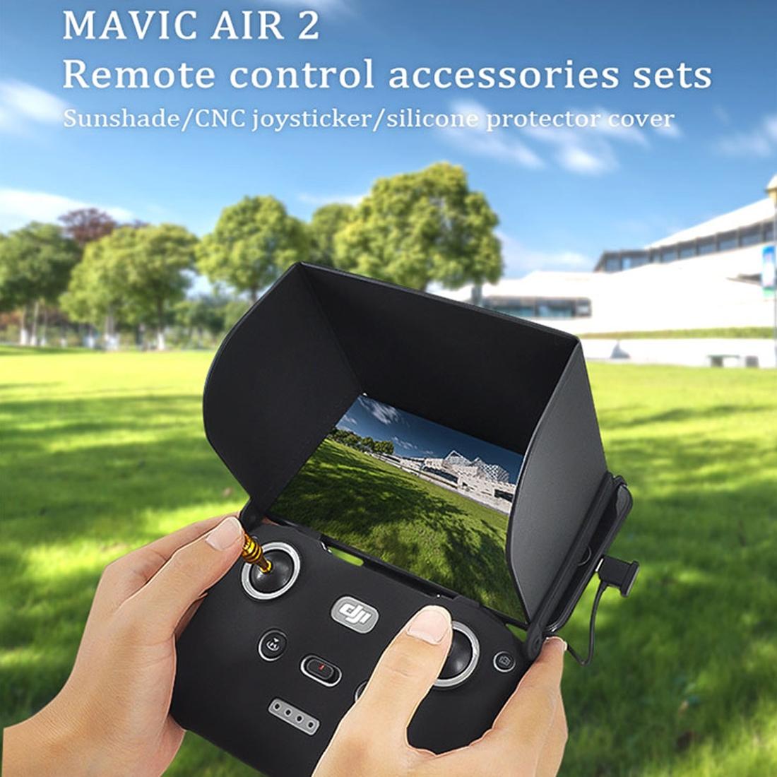 STARTRC For DJI Mavic Air 2 3 In 1 Remote Control Sunshade Metal Joystick Silicone Protective Cover Set (Black)