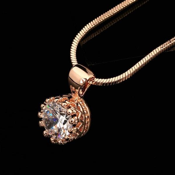 Women Unique Crown Cubic Zirconia Necklaces Pendants Chain Fashion Jewelry (Rose Gold)