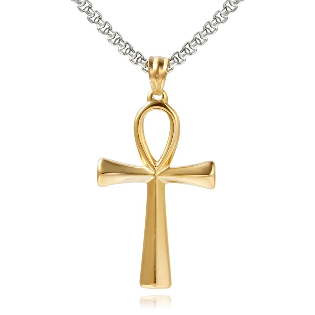 Personality Tie Style Cross Necklace Stainless Steel Pendants Necklaces For Men Fashion Jewelry, (Gold)