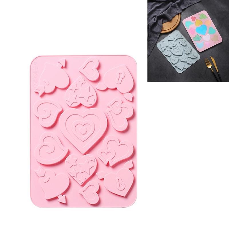 4 PCS Love Shape Silicone Ice Tray Biscuit Mold Chocolate Epoxy Fudge Baking Mold (Pink)