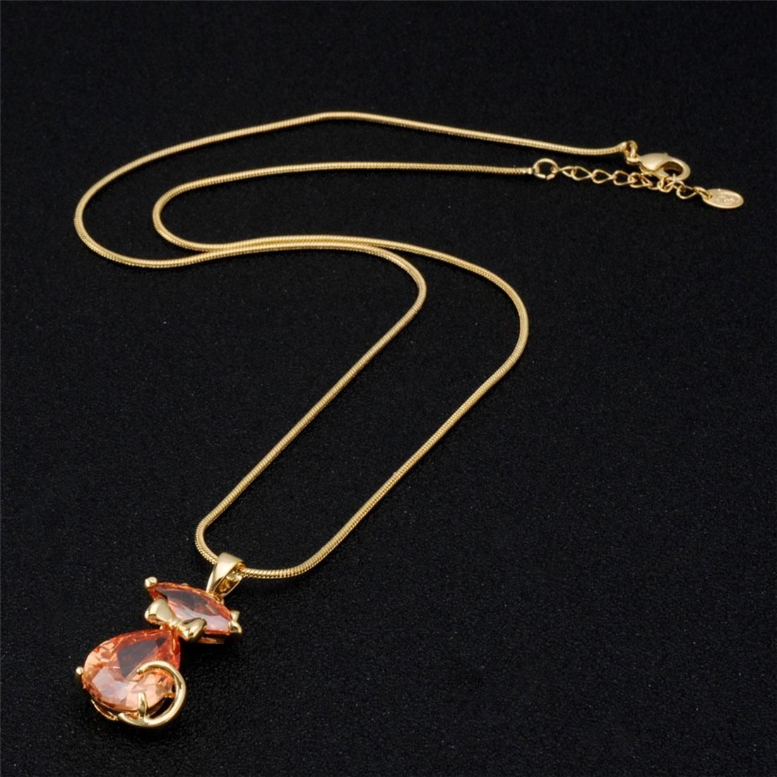 Lovely Cat Crystals Inlaid Pendant Necklace + Earrings Set for Female