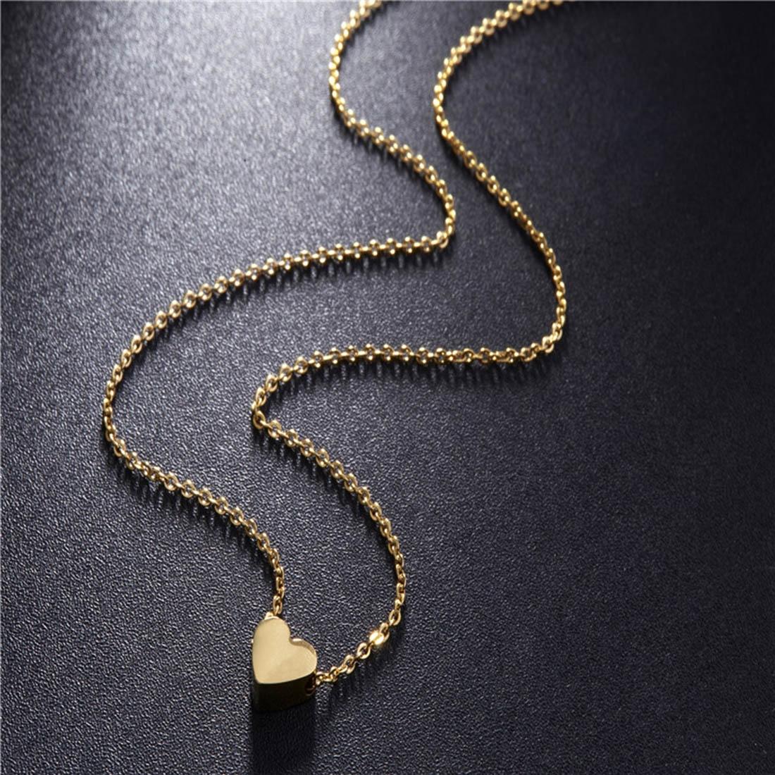 Women Fashion Jewelry Titanium Steel Heart Pendant Chain Necklace, Chain Length: 45cm (Gold)