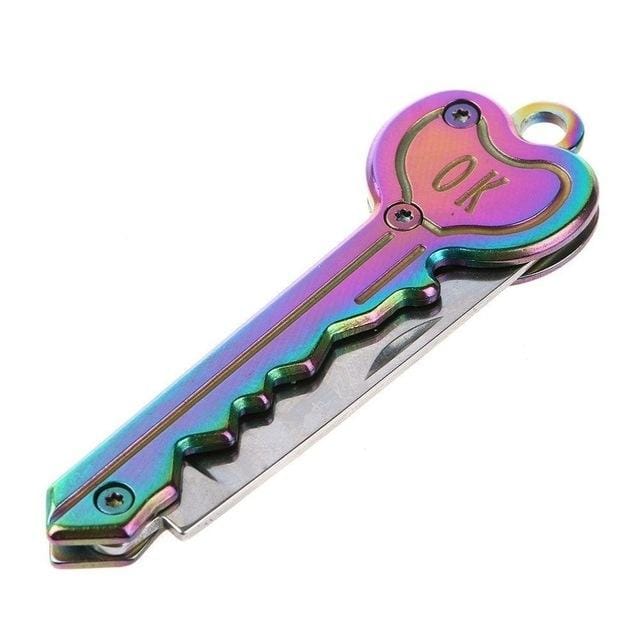 Mini Key Knife Camp Outdoor Keyring Ring Keychain Fold Self Defense Security Multi Tool (Multi-color)