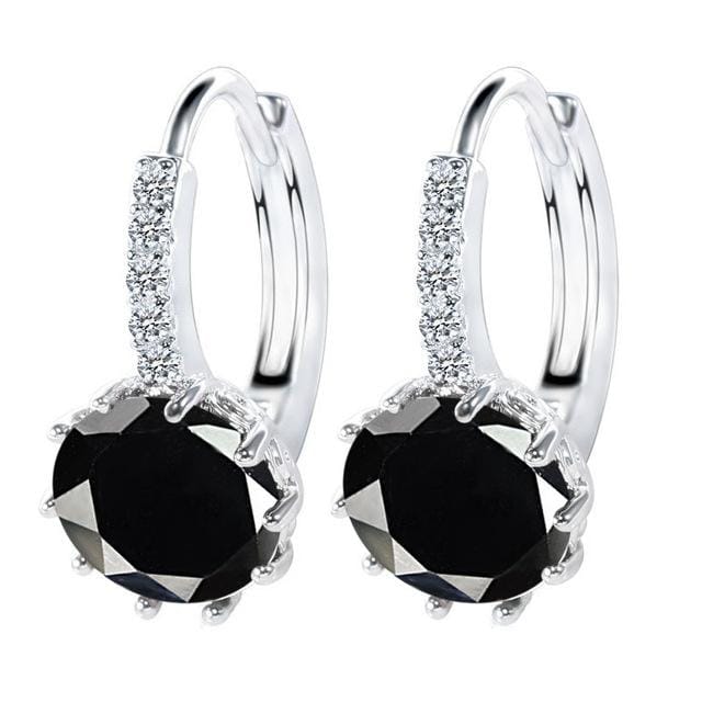 925 Sterling Silver Women Shiny Shape Micro-inserts Zircon Earrings (Black)