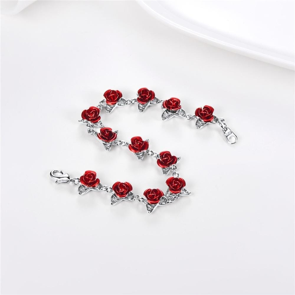 Bracelet Red Rose Flowers Wrist Chain Bracelets For Women (Rose Gold)