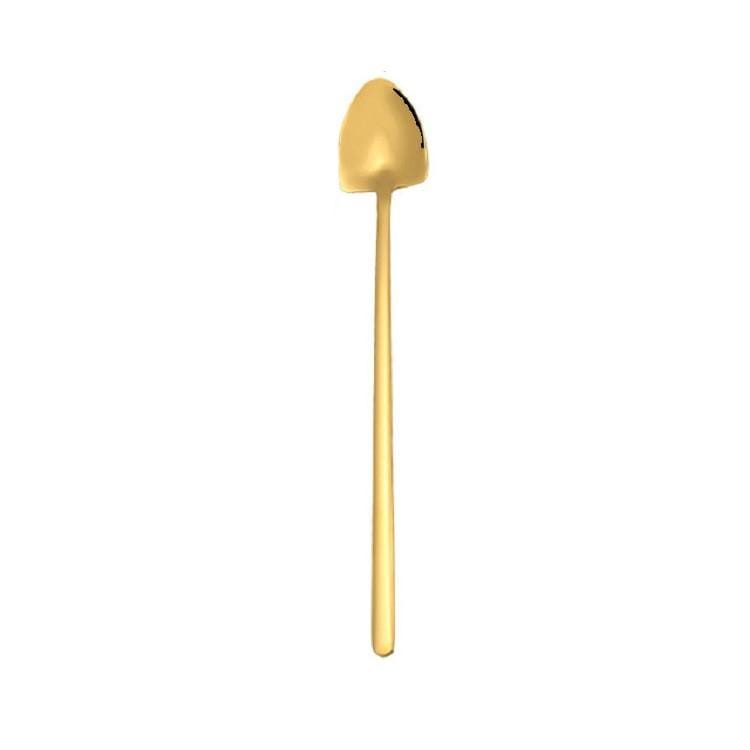 2 PCS Stainless Steel Spoon Creative Coffee Spoon Bar Ice Spoon Gold Plated Long Stirring Spoon, Style:Pointed Spoon, Color:Gold