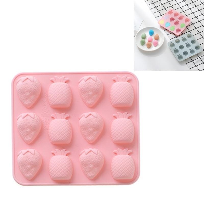 6 PCS Fruit Strawberry Pineapple Silicone Ice Tray Mold Chocolate Candy Baking Mold (Pink)