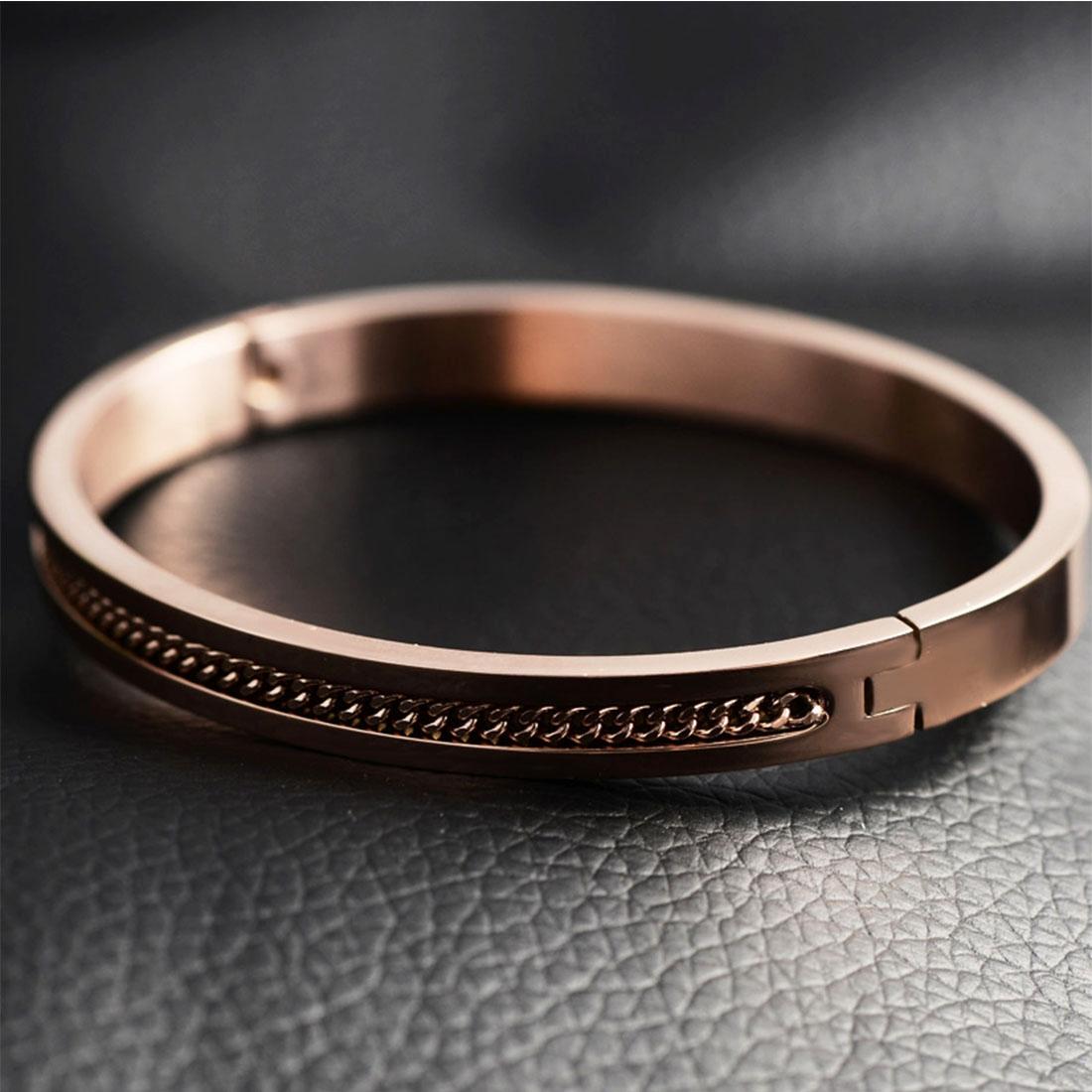 Original Fashion Personality Women Jewelry Interlayer Chain Couple Bracelet Classic Titanium Steel Bracelet, Size: 52*55mm (Rose Gold)