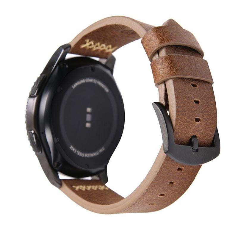 FOLOME X Line Leather Wrist Watch Band for Samsung Gear S3 22mm / Galaxy 46mm (Brown)