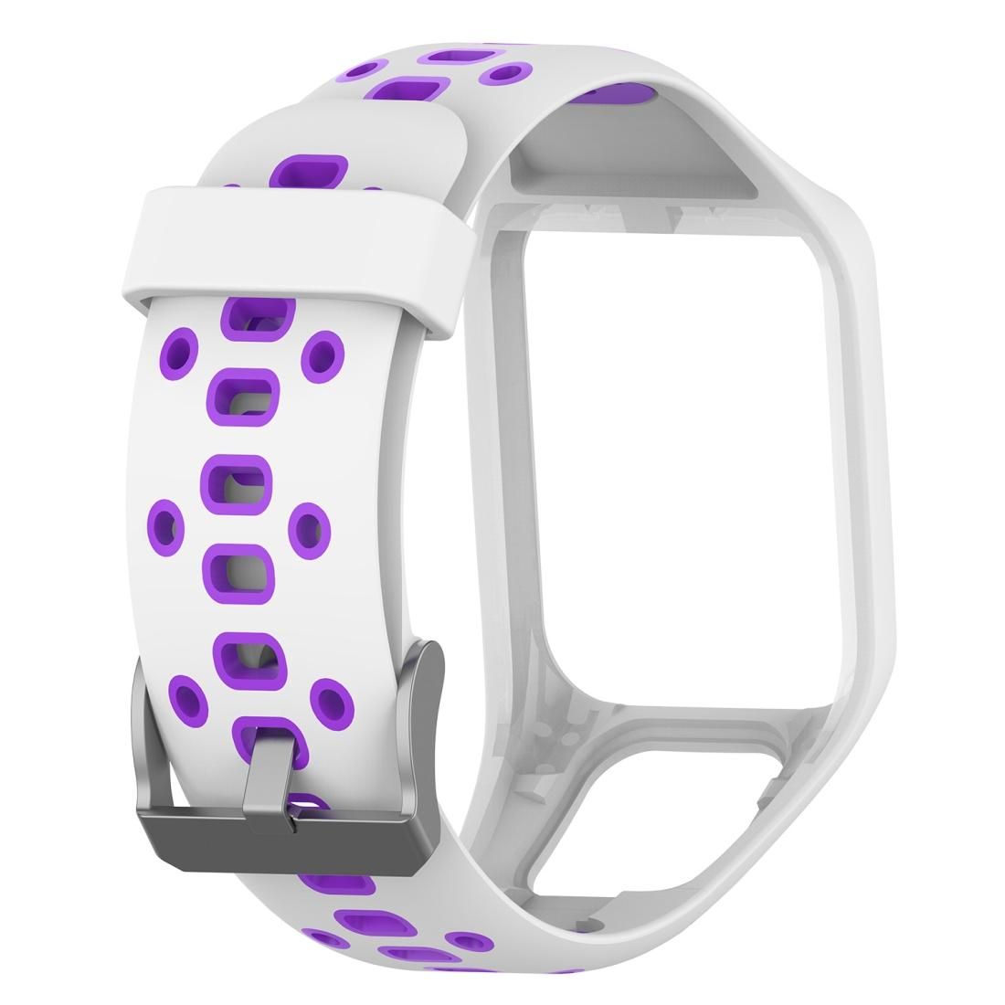 For Tomtom 2 Two-color Square Hole Silicone Replacement Strap Watchband (White Purple)