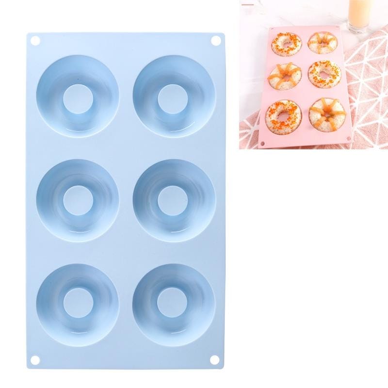 4 PCS 6 Grid Donuts Silicone Sushi Bread Mold DIY Oven Baking Tools (Light Blue )