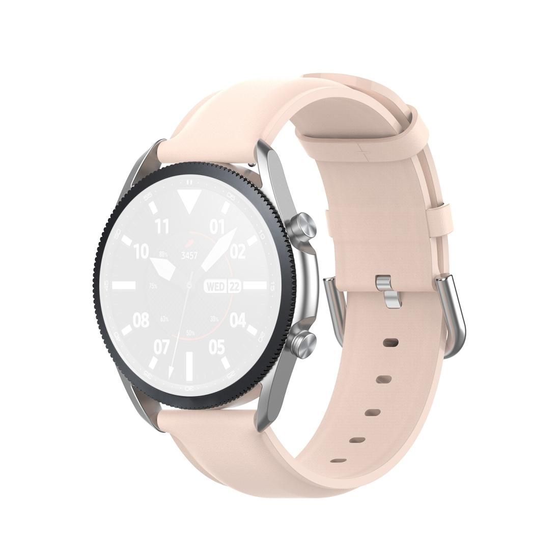 For Galaxy Watch 3 41mm Round Tail Leather Strap, Size: Free Size 20mm (Light Pink)