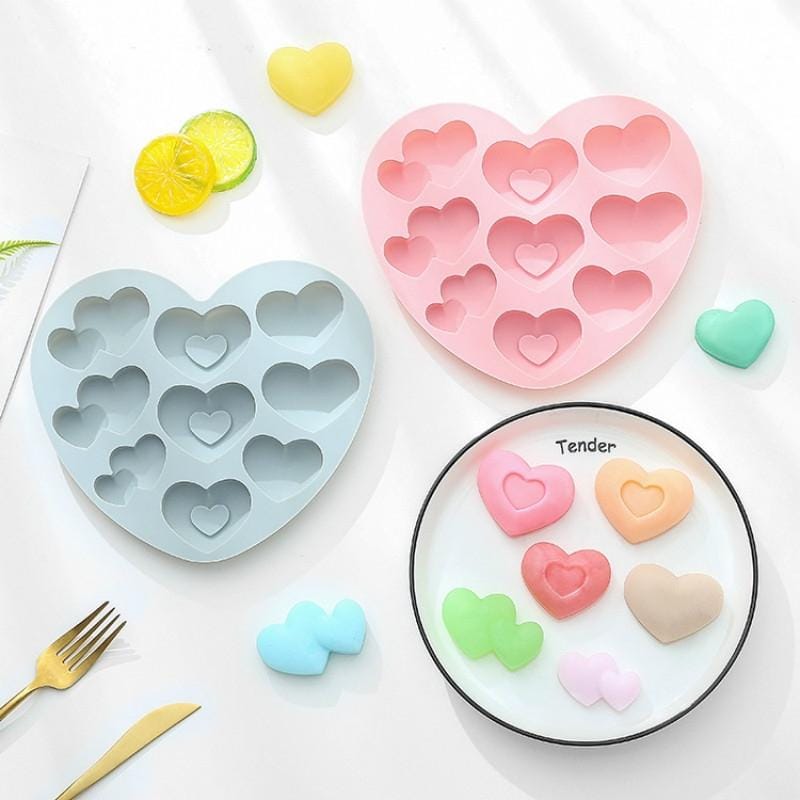 6 PCS Home Heart Shaped Jelly  Ice Cream Molds Love Heart Pancake Pudding Cake Cartoon Silicone Molds (Blue)