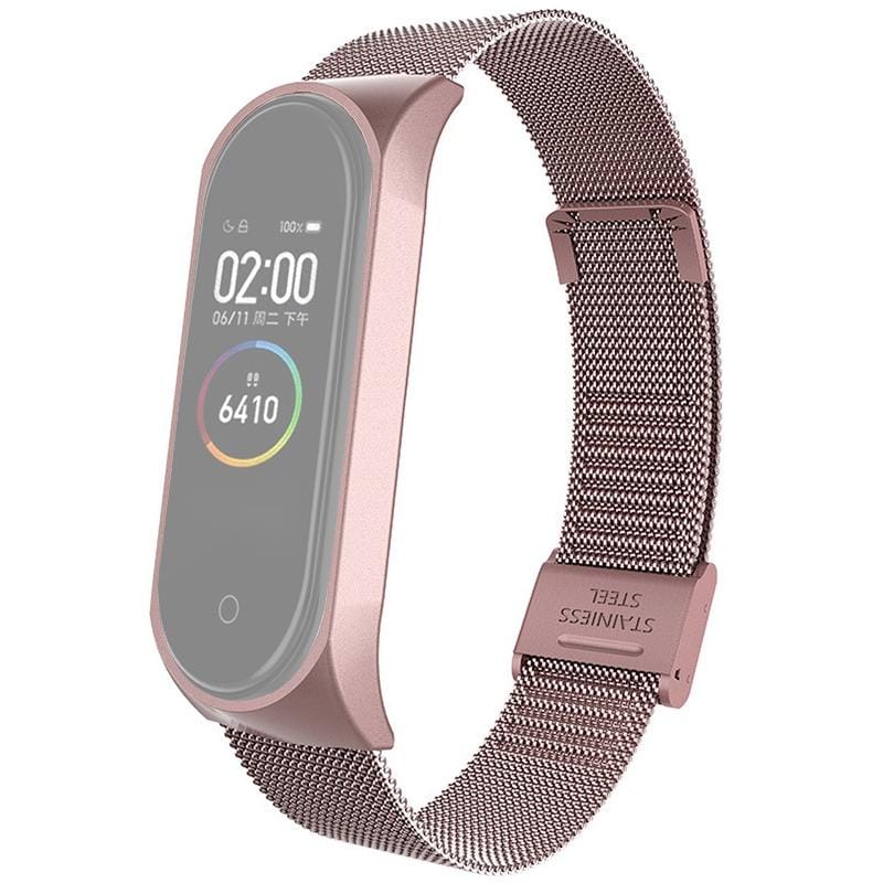 For Xiaomi Mi Band 4 / 3 Milanese Metal Replacement Strap Watchband, Color:Rose Pink