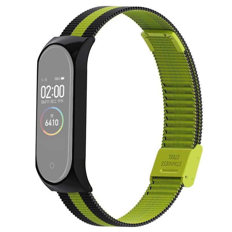 For Xiaomi Mi Band 4 / 3 Milanese Metal Replacement Strap Watchband, Color:Black Green