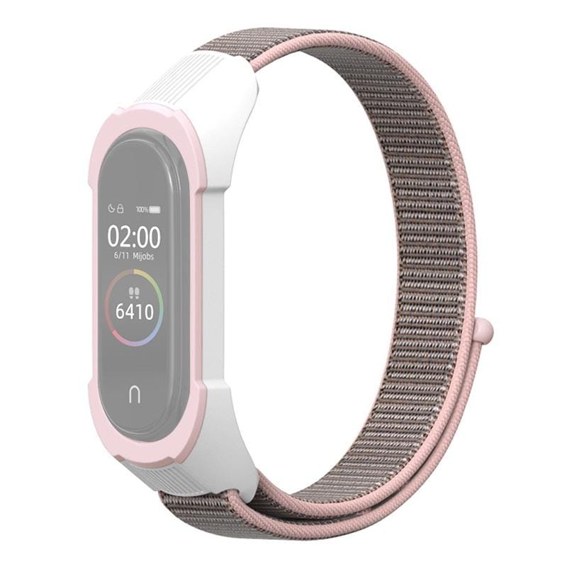 For Xiaomi Mi Band 5 / 4 / 3 Nylon Replacement Strap Watchband (Pink+White Pink)