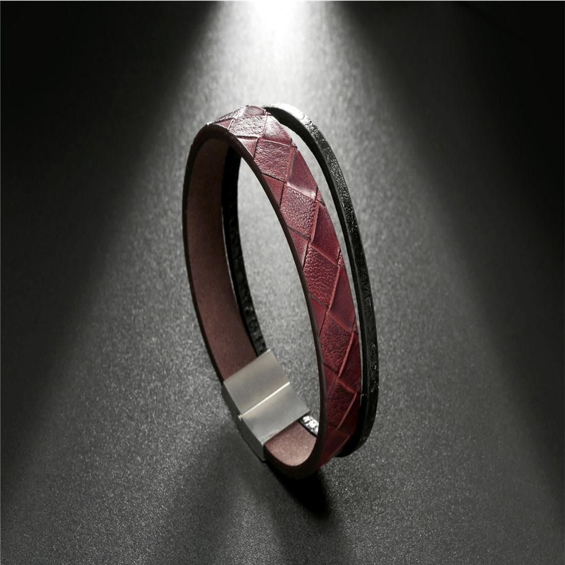 Original Fashion Jewelry Men Red Genuine Leather Bracelet Classic Marble Texture Buckle Bracelet