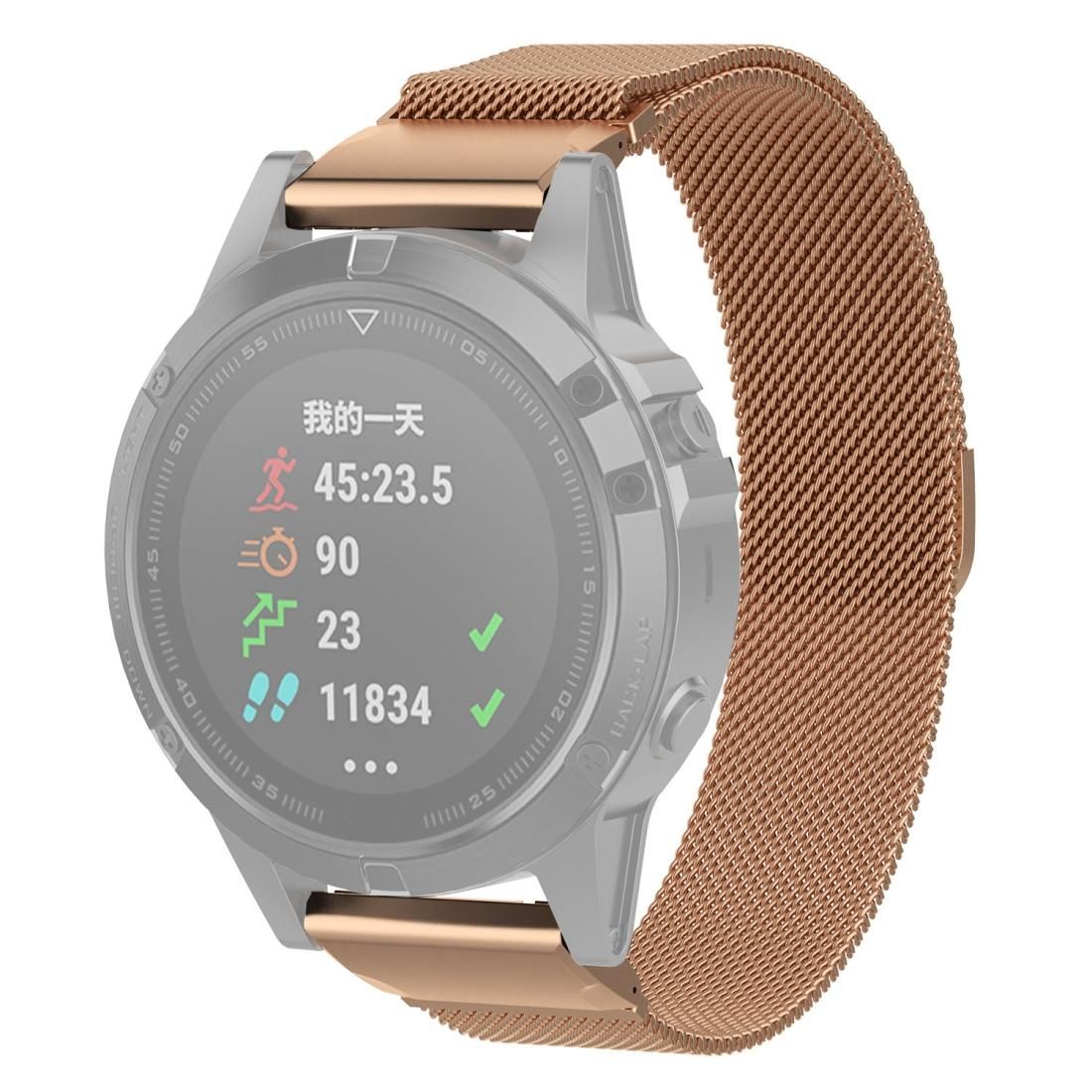 For Garmin Fenix 6X Milanese Strap Watchband (Rose Gold)