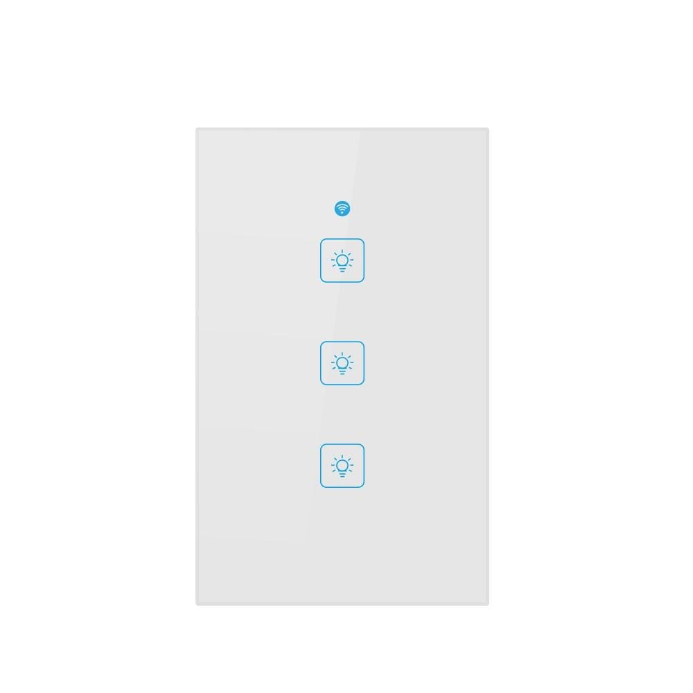 WS-US-03 EWeLink APP & Touch Control 2A 3 Gangs Tempered Glass Panel Smart Wall Switch, AC 90V-250V, US Plug