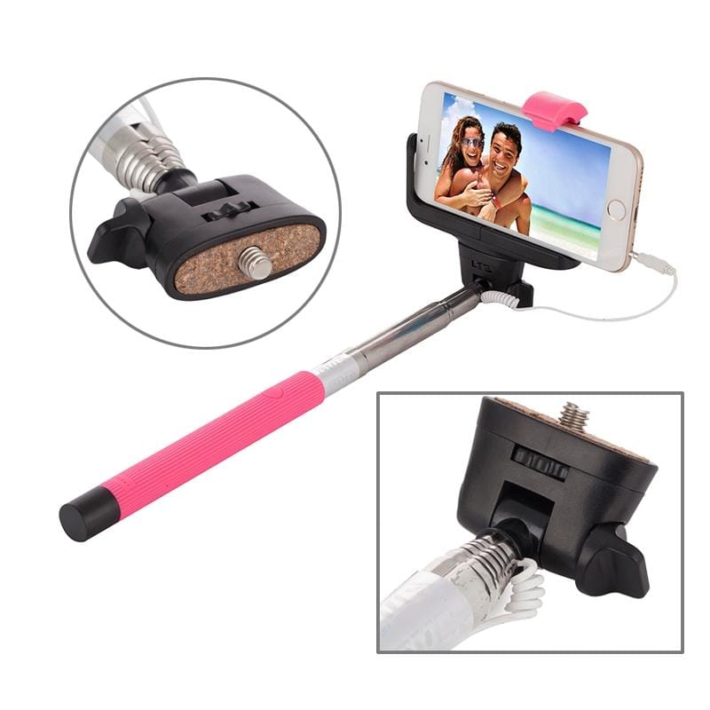 Portable Wire Controlled Selfie Stick Monopod Folding Extendable Handheld Holder with Separable Frame for iOS & Android Phone, Folded Length: 23.4cm, Max Extension Length: 88.6cm (Pink)