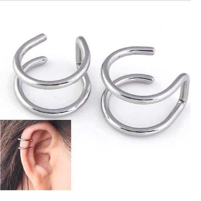 3 PCS Punk Rock Ear Clip Hollow Out U Shape Earrings Nose clip (Silver)