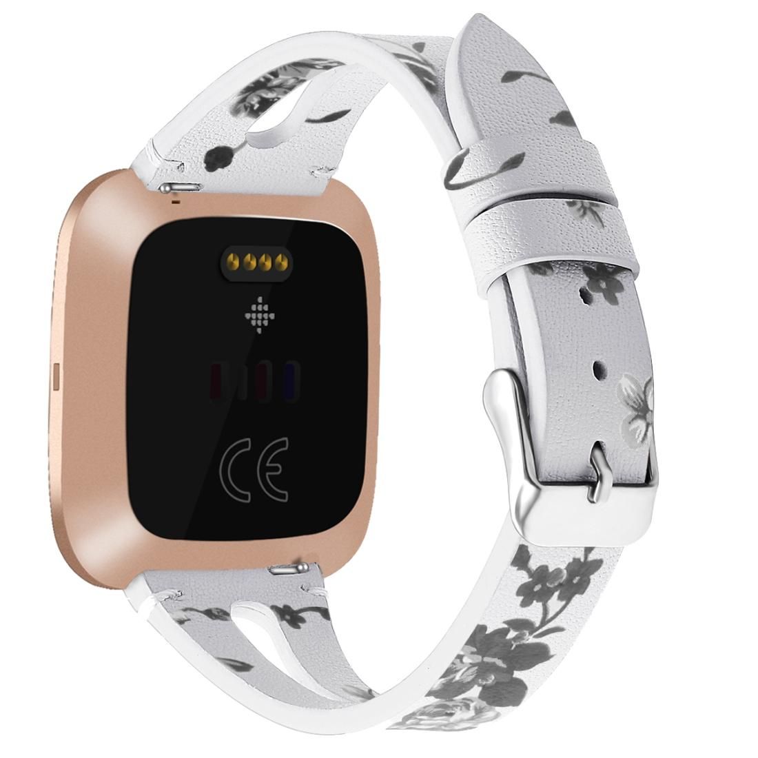 For Fitbit Versa 2 Leather Middle Opening Watch Strap (White)