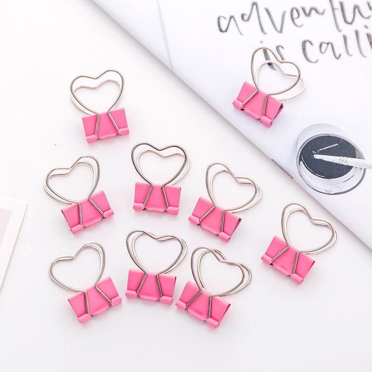 10 PCS Heart Hollow Metal Binder Clips Notes Letter Paper Clip Office Supplies