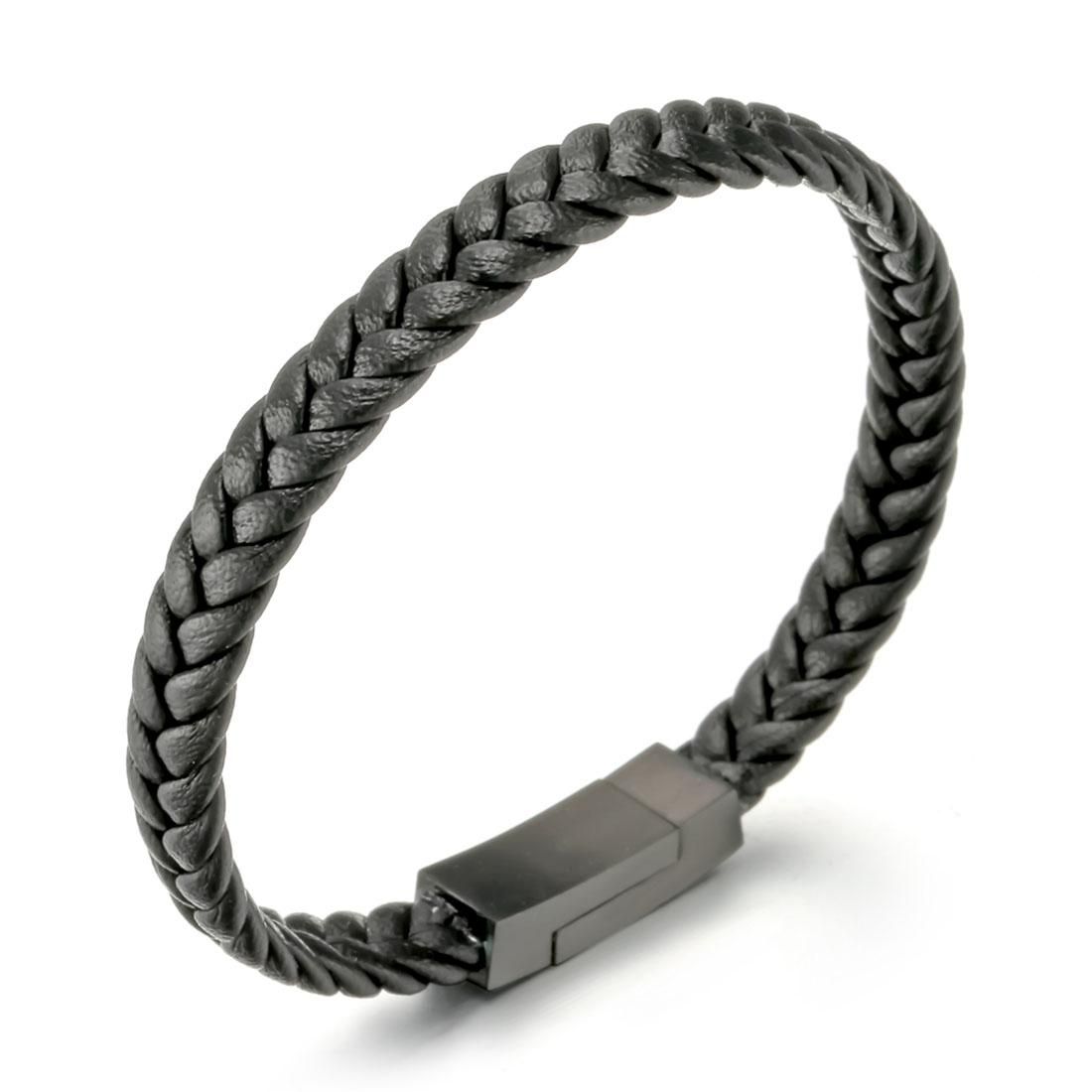 European and American Fashion Jewelry Men Cross Weave Style Leather Bracelet Classic Black Magnetic Buckle Bracelet