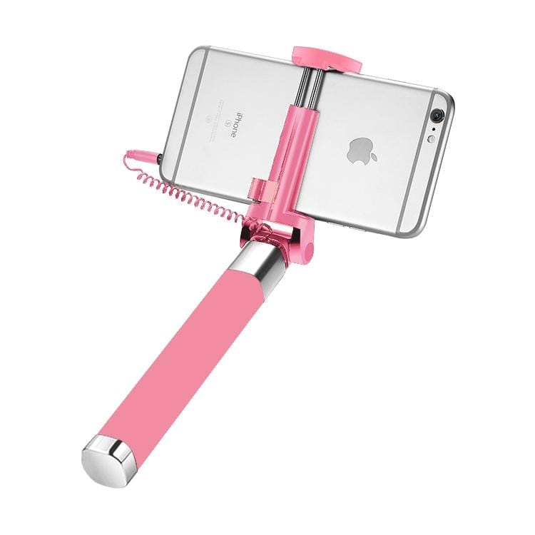 JOYROOM JR-ZB12 Aluminium Alloy Wired Controlled Selfie Stick Monopod Extendable Handheld Holder, Max Length: 77cm (Pink)