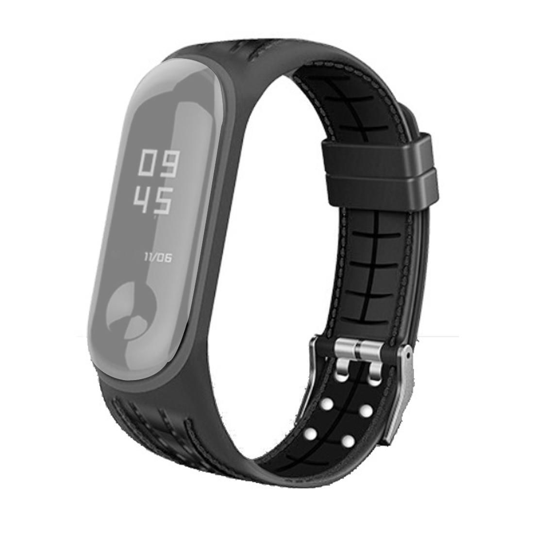 For Xiaomi Mi Band 4 / 3 Silicone Two-color Thread Replacement Strap Watchband, Style:Single Bead Texture (Black)