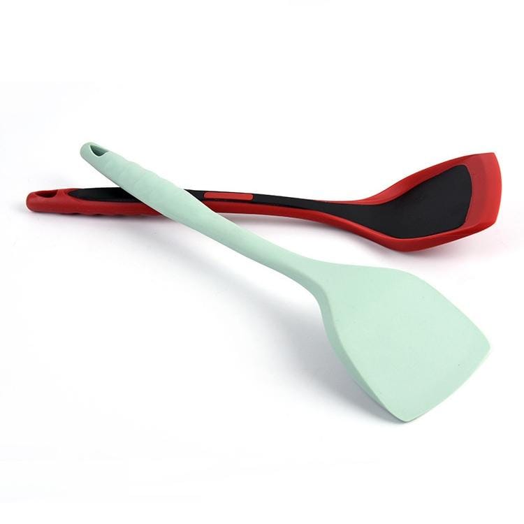 Full Silicone Two-color High Temperature Resistant Anti-scalding Handle Nylon Spatula Cooking Spatula (Blue)