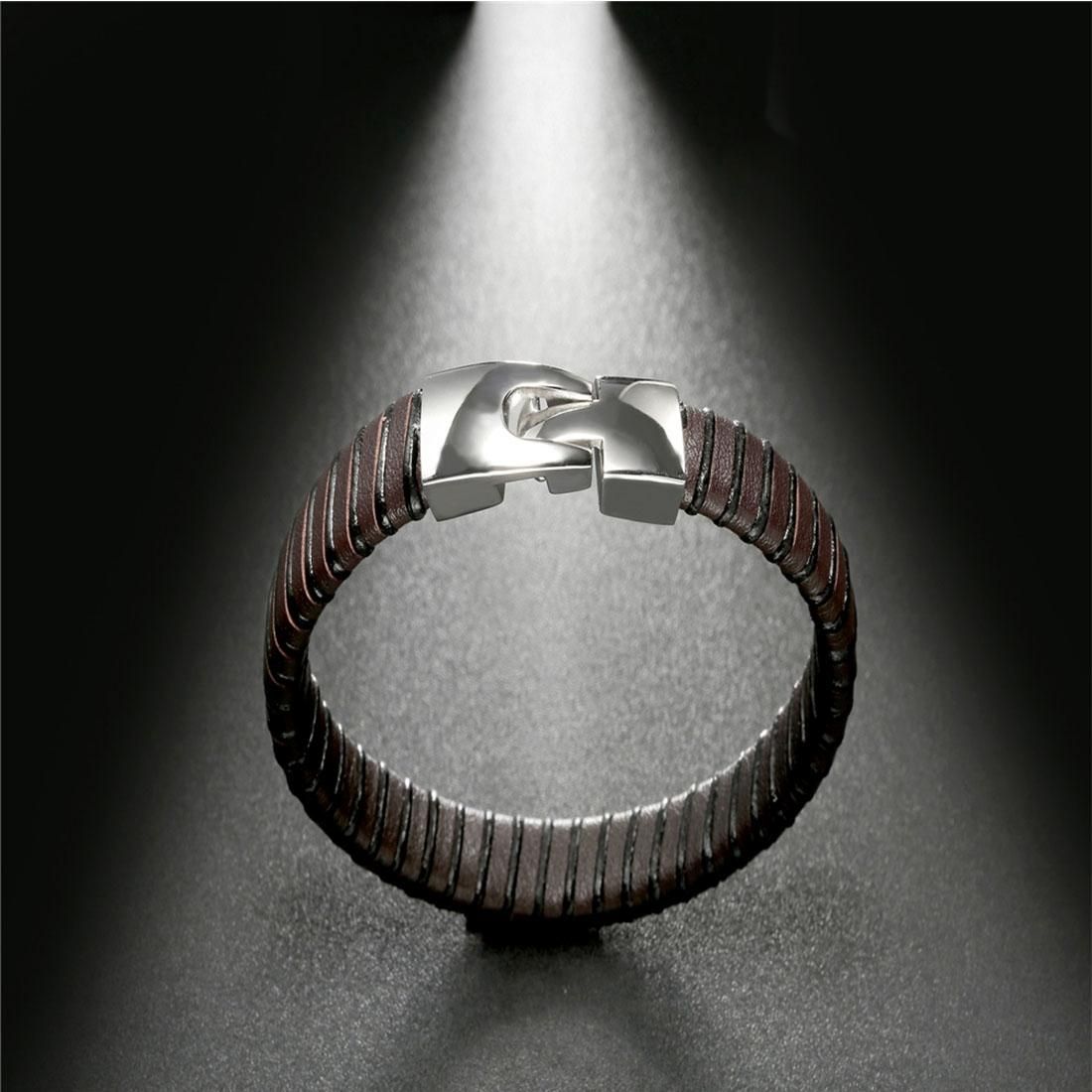 Fashion Jewelry Men Snakeskin Genuine Leather Bracelet Classic Stainless Steel Buckle Bracelet