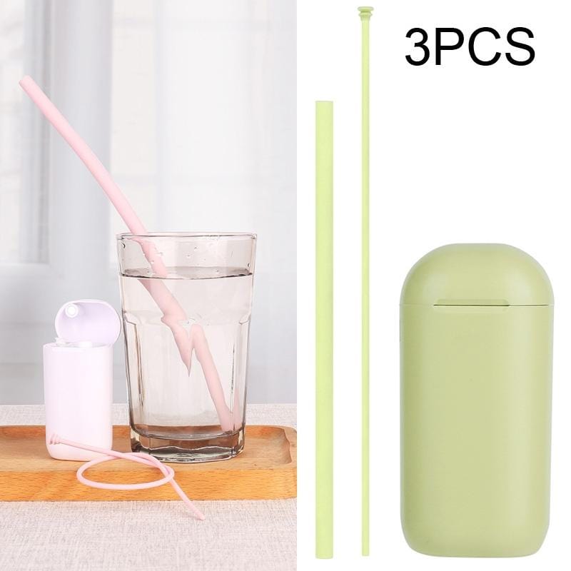 3 PCS Portable Foldable Collapsible Reusable Silicone Drinking Straw Outdoor Household Drinking Tool, Straw Size: 230x8mm, Sytle:Straight Straw (Green)