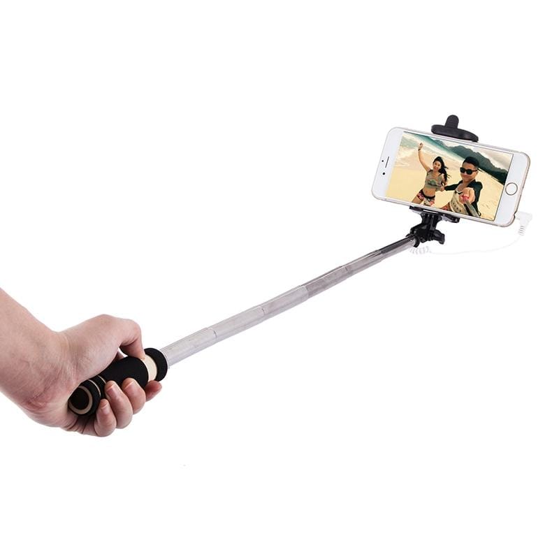 Mini Wire Controlled Selfie Stick Monopod Folding Extendable Pocket Handheld Holder for iOS & Android Phone, Folded Length: 18.5cm, Max Extension Length: 60.3cm (Orange)
