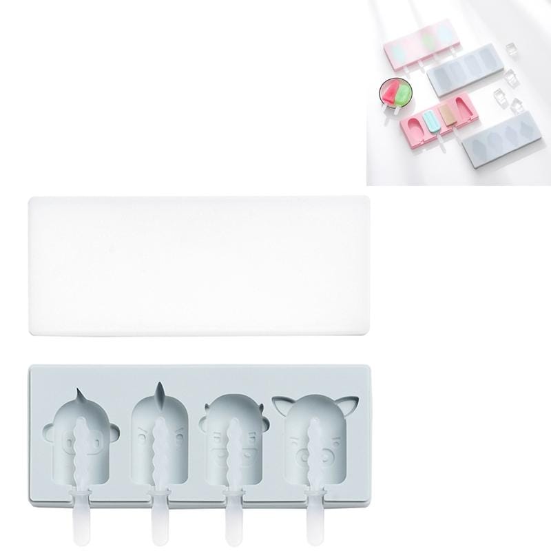 2 PCS Handmade Cartoon Homemade Ice Cream Silicone Stick Ice Mold with Lid DIY Ice Box, Style:Simple Doll (Blue)