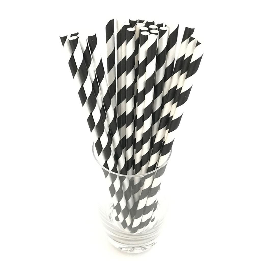 50 PCS Degradable Color Environmental Protection Striped Paper Straw Disposable Kraft Paper Straw (Black)