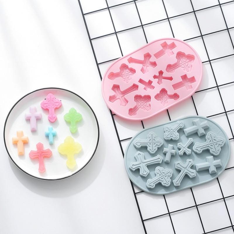 4 PCS Cross Shape Silicone Ice Tray Mold Retro Fondant Biscuit Baking Epoxy Mold (Blue)