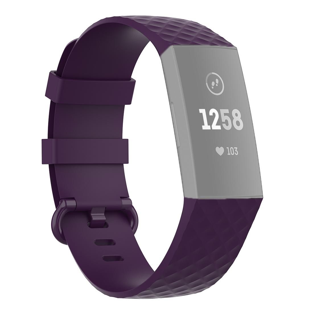 Color Buckle TPU Wrist Strap Watch Band for Fitbit Charge 4 / Charge 3 / Charge 3 SE, Size: L (Dark Purple)