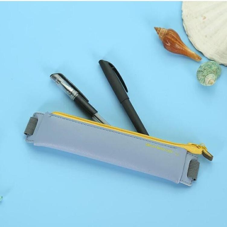 2 PCS Business PU Pencil Case Simple Office Elastic Buckle Student Book Mini Pencil Box (Sky Blue)