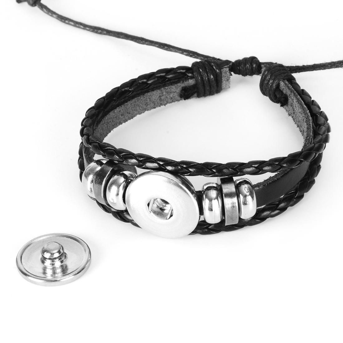 12 Constellation Black Braided Leather Glass Dome Punk Men Bracelet (Cancer)