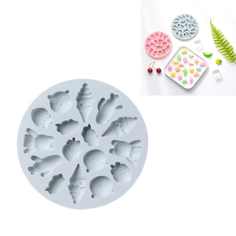 10 PCS Round Cartoon Soft Candy Jelly Steamable Silicone Mold Ice Cream Chocolate Dripping Mold, Style:Cone Cactus (Blue)