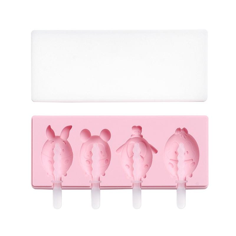 2 PCS Handmade Cartoon Homemade Ice Cream Silicone Stick Ice Mold with Lid DIY Ice Box, Style:Piggy (Blue)