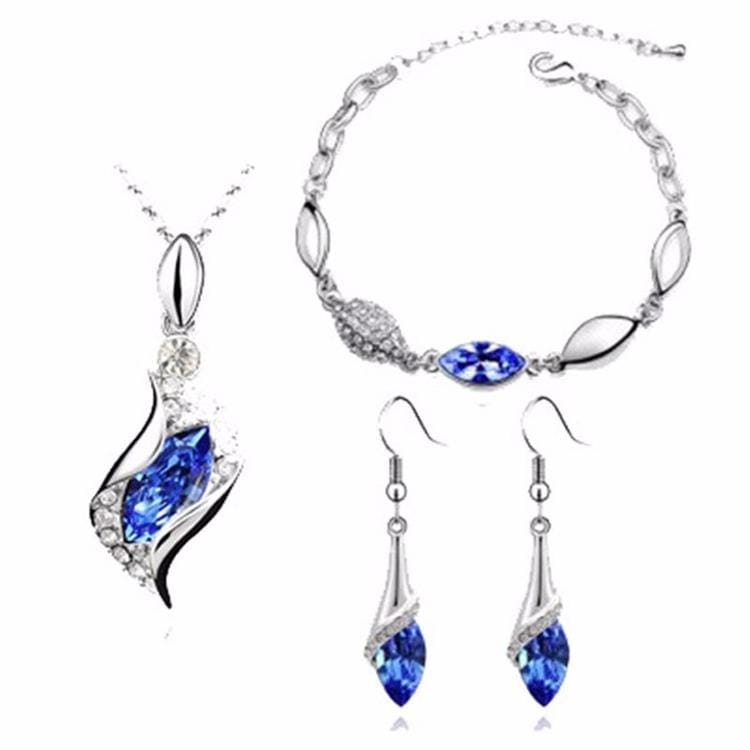 3 PCS / Set Fashion Crystal Necklace Earring Bracelet Set (Blue)