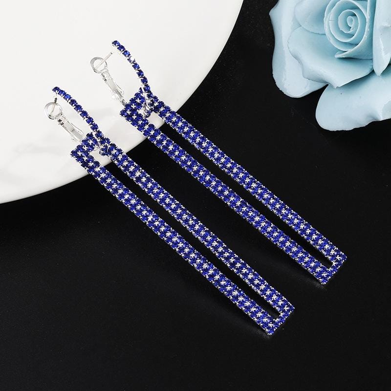 Fashion Long Geometric Drop Earrings Luxury Gold Silver Color Rectangle Rhinestone Earring (Silver)