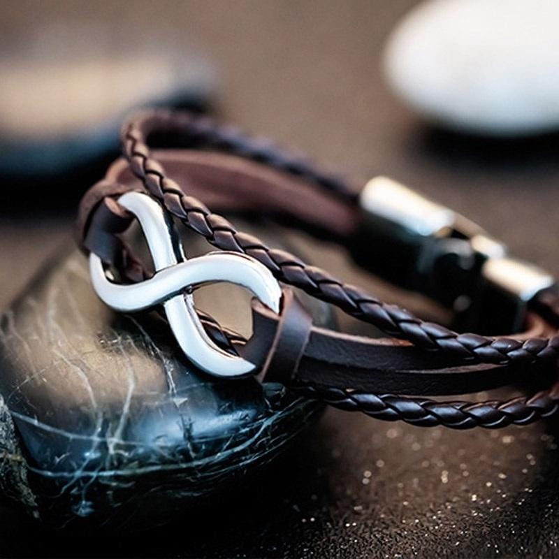OPK Multilayer Weave Eternal 8-type Leather Bracelet for Men (Black White)